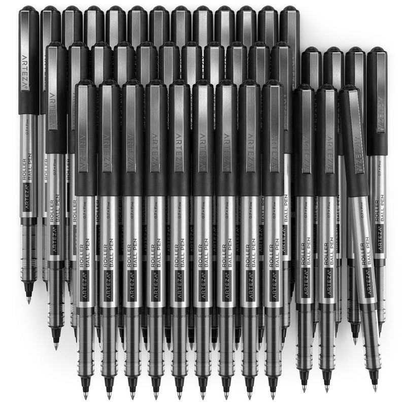 ARTEZA Rollerball Pens, Pack of 40, 0.7mm Black Liquid Ink