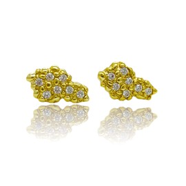 Mens 18K Yellow Gold Finish Large Nugget 925 Sterling Silver Stud Earrings (Large Set)