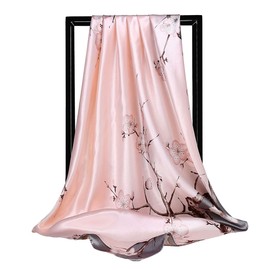 FAIRYGATE Flower Scarf Square Scarves Large Size Pink Satin Silk Like Lightweight Ladies Scarfs Hair Sleeping Wraps for Women Floral Pattern 91009