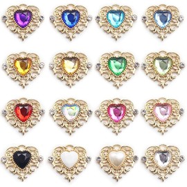 VEAGIA Deco Parts, Jewelry Heart Parts, Jewelry Parts, 16 Piece Set (With Base) Gemstone Set, Pendant Parts, Jewelry Decoration Material, Brooch, Accessory Parts, DIY Making Kit, Gothic Lolita