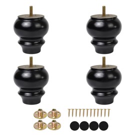 3 Inch Bun Feet for Furniture Set of 4 Black Wood Legs for Sofa Couch Furniture Feet Solid Round