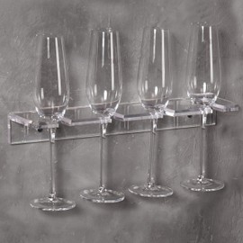 MyGift Clear Acrylic Wine Glass Holder Wall Mounted Stemware Hanging Rack - Holds 4 Stemmed Glasses