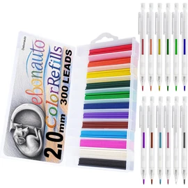 Debonauto 2.0mm Colored Mechanical Pencils Set - 300 Multicolor Refill Leads + 12 Transparent Barrel Automatic Pencils - Premium Drafting Sketching Tools for Artists, Students & Office Supplies