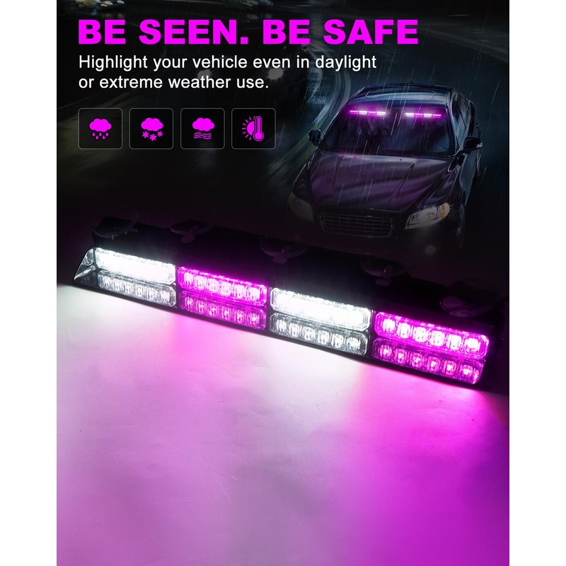 HLAUTO 6Z4J Emergency Dash Strobe Lights: 2x16.8 inch Purple White