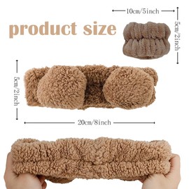 LINSHDA Bear Face Wash Headband & Wristband Set - Cute Bear Ears Skincare Headband, Soft Elastic Design for Makeup, Spa, Yoga, or Party (bear02, one size)