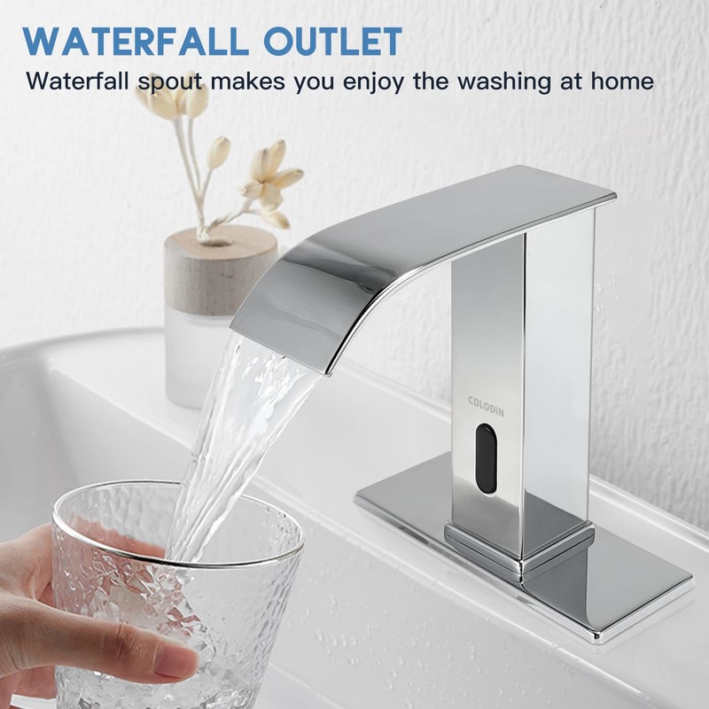 CDLODIN Automatic Sensor Touchless Bathroom Faucet, Modern Chrome Bathroom Faucet