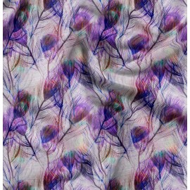 Soimoi Purple Poly Crepe Fabric Peacock Feather Print Fabric BTY 42 Inch Wide