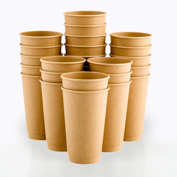 500-CT Disposable Kraft 8-oz Hot Beverage Cups with Double Wall Design: No Need for Sleeves - Perfect for Cafes - Eco Friendly Recyclable Paper - Insulated - Wholesale Takeout Coffee Cup