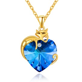 Dreamboat Cat Gold Necklace Sterling Silver 18K Gold Plated Cat Necklace Cat Heart Pendant Cat Jewelry for Women Her