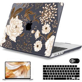 Mektron Case for MacBook Pro 16" M4 A3403 A3186 M3 A2991 M2 A2780 M1 A2485 (2021/2023/2024) Pro/Max with Touch ID, Hard Shell Plastic Laptop Cover Keyboard Cover Screen Protector, Peonies Roses
