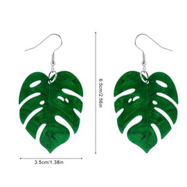 Monstera Earrings, 2.56x1.38in Acrylic Palm Leaf Plant Earrings for Women Monstera Leaf Drop Dangle Women Tropical Jewelry Ideal Birthday(Green)