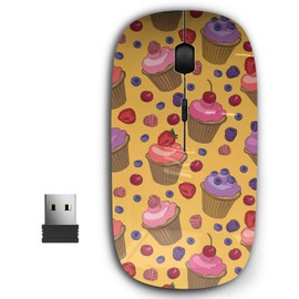 KAWAMOUSE 2.4G Ergonomic Portable USB Wireless Mouse for PC, Laptop, Computer, Notebook with Nano Receiver (Cupcakes Berries)