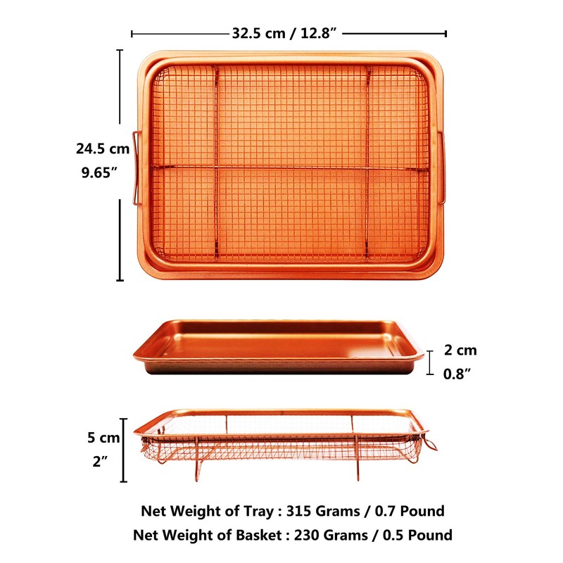 Non-Stick Baking Tray with Grill Crispy Basket Copper Crisper Air