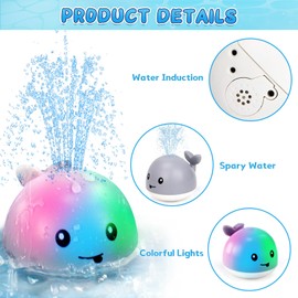 ZHENDUO Rechargeable Baby Bath Toys, Light Up Bath Toys Spray Water Bath Toy, Sprinkler Bathtub Toys for Toddlers Kids Boys Girls, Pool Bathroom Toy for Baby, Baby Toys (Grey)