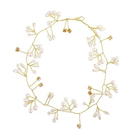 NTRUXZP 1 Piece Wedding Flower Hair Vine Pearl Headband Bridal Leaf Headpiece Bridal Hair Accessories for Women Girls Bridesmaids (Gold)