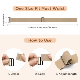 Etercycle 2PCS Women Invisible Belts, No Show Stretch Belt with Flat Buckle, Adjustable Elastic Belt for Jeans Pants Dresses (Black, Khaki)