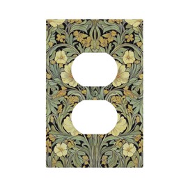 CZRPKEN William Morris Golden Green Florals Decorative Outlet Covers Vintage Botanical Leaf Motif 1 Gang Duplex Decorative Wall Plate Light Switch Plate Covers Electrical Faceplate Conservatory Style