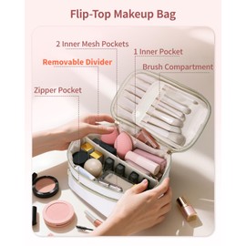 Wandering Nature Makeup Bag, Travel Make Up Bag with Divider, Makeup Case Organizer for Women in Fabric, White