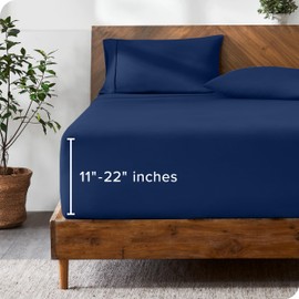 Bare Home King Fitted Sheet - Extra Deep Pocket Fitted Sheet - Premium 1800 Microfiber - Ultra-Soft Wrinkle Free - King Deep Pocket Bottom Sheets (King - 11" to 22" Pocket, Dark Blue)