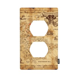 Pznen Pirate Map Outlet Covers Ancient Pirate Treasure Map Wall Plate Duplex 1-Gang Standard Plug Cover Home Decorative Office
