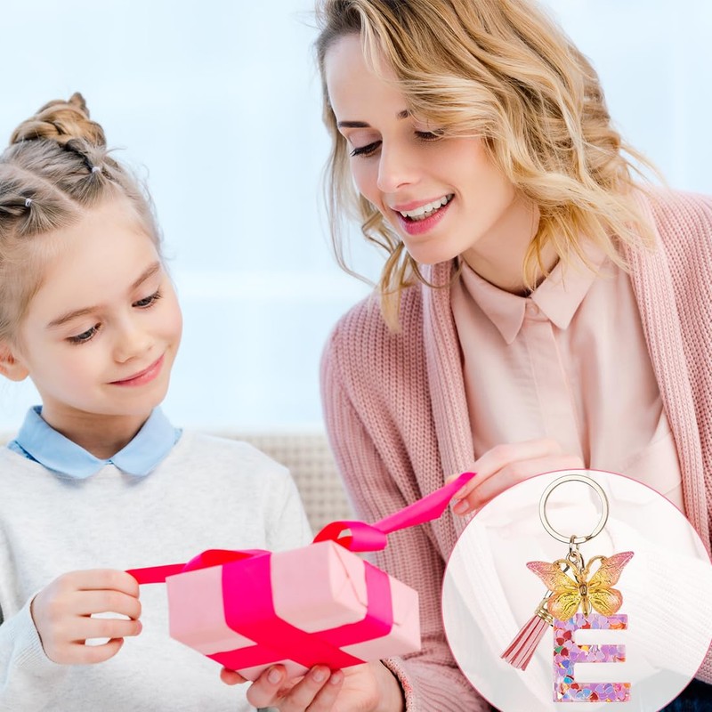 Capaneus Pink Butterfly Letter Keyring, E