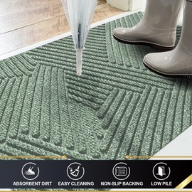 Bilimili Door Mat Indoor Outdoor Front Door Entrance, Water, Stain and Dirt Resisitant Doormat, Low-Pile Non-Slip Sturdy Welcome Mats, 17"×30", Dusty Green