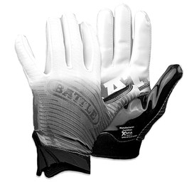 Battle Sports Gradient Black Wide Receiver Football Gloves, Ultra Stick Adult & Youth Gloves - Adult Medium, Black/White