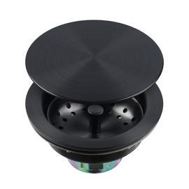 LQS Kitchen Sink Drain Assembly, Sink Drain Basket Strainer, Stainless Steel Removable Sink Strainer Basket and Stopper with Decor Flat Cover 3-1/2-inches (Black with Cover)