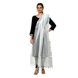 Naveera Gold Embroidered Tissue Organza Banarasi Dupatta for women, Shawl Scarf Wrap Chunni (White-3, Free Size)
