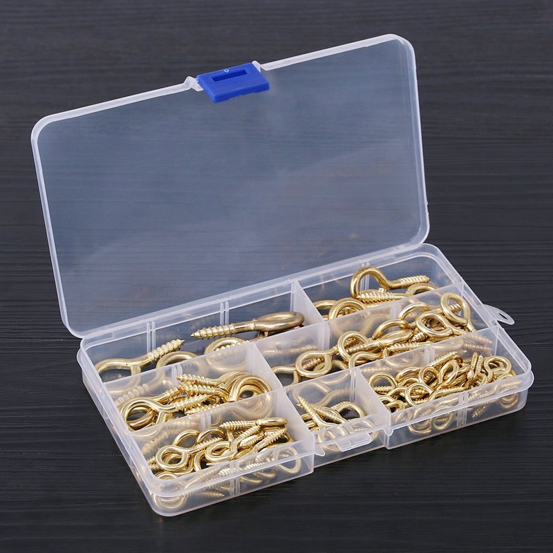 Glarks 100-Pieces 6 Size Brass Plated Lag Eyebolts Screw-in Eye