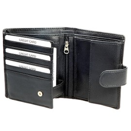 Hans Kniebes Men's Leather Wallet with Latch in Portrait Format with 10 Card Slots and 4 ID Slots Wallet with RFID Protection Nappa Leather Wallet, black, Classic