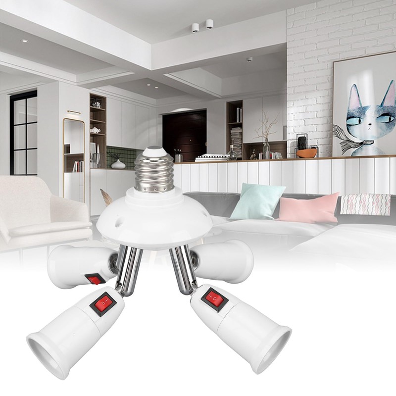 Ausla E26 E27 Socket Splitter Adapter, 4-Way 360 Degree Rotatable