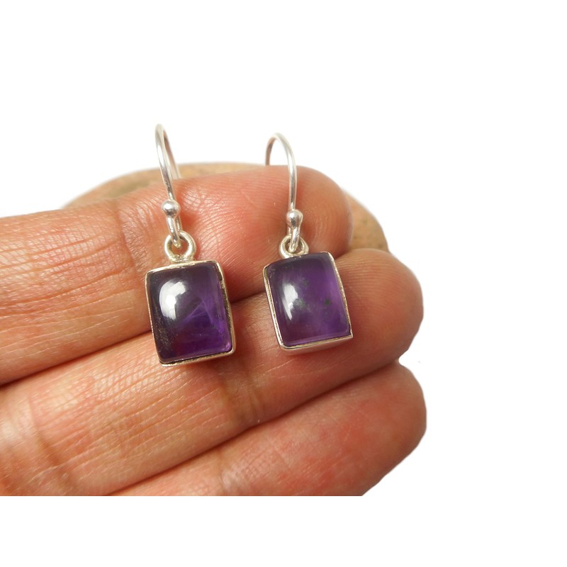 Art Gecko Amethyst 925 Sterling Silver Rectangular Purple Gemstone Drop