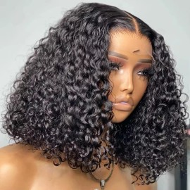 Deep Curly Wave Short Bob Wigs Brazilian 100% Human Hair 13x4 Lace Front Wigs Closure Curly Wigs for Women 180% Densitystyle: Deep Wave, color: Black, stretched length: 10 Inches