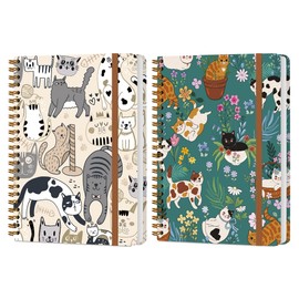 XFN 2Pcs Spiral Notebook, Cat College Ruled Spiral Notebook, Multi Subject Notebooks, 120 Ruled Pages Hardcover Journals for Writing Travel Business Office, Cute Notebooks for Women