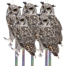 OffiCreative Plastic Owl, 5PCS Fake Owls Scarer Hanging Reflective Owl Device for Indoor Outdoor Garden,Yard