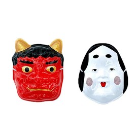 Ichiya Setsubun Mask Set of Bean Oni and Bean Okame, Japanese Style Toy (5 Oni, Okame, 5 Pieces)