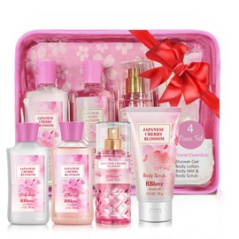 Set de regalo para baño y cuerpo para mujeres y niñas, flor de cerezo japonesa, juego de 4 piezas para gel de ducha, loción corporal, bruma corporal,