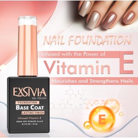 EXSIVIA Vitamin E Infused Base and Top Coat Nail Gel Strengthener, High Endless Glossy Shine, No Wipe, Chip Resistant, Nail Gel Polish Base and Top Coat, Soak Off LED UV Lamp Manicure Kit, 15mL