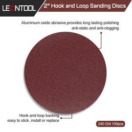 LEONTOOL 2 Inches Hook and Loop Sanding Discs 240 Grit 100Pcs Sandpaper Discs for Random Orbital Sander Pads Grinding Polishing Metal Wood Rubber Leather Plastic Stone Glass