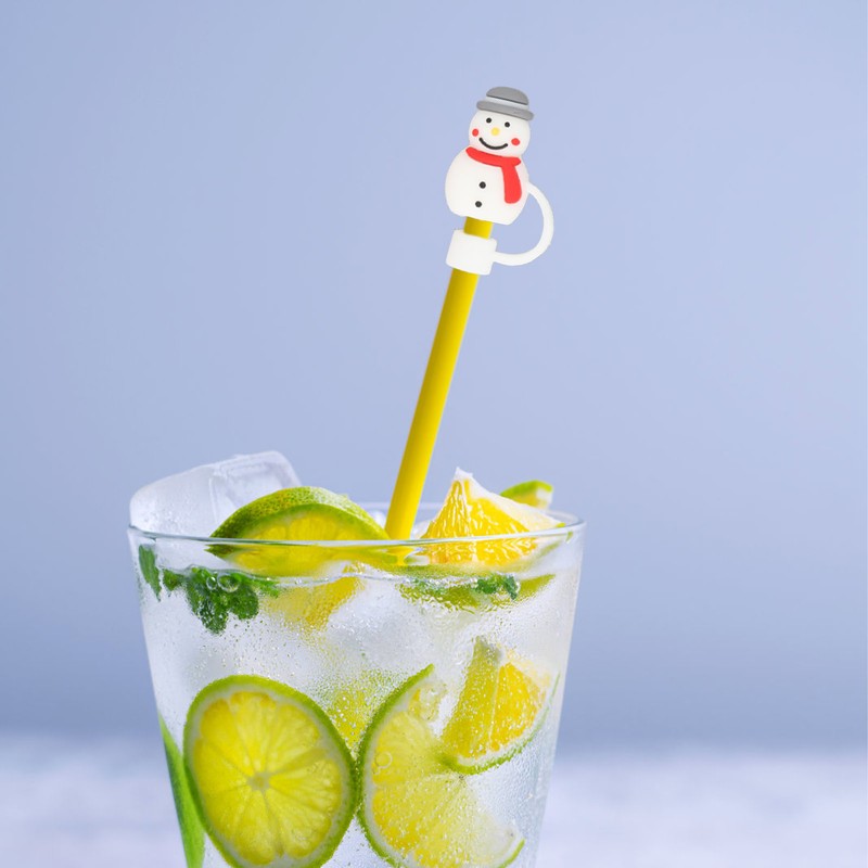 10Pcs Christmas Straw Covers Caps Cartoon Soft Silicone Christmas Straw