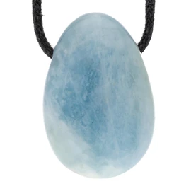 Lebensquelle Plus Aquamarine Teardrop Pendant | Drilled Tumbled Stone Pendant with Cotton Cord | High-Quality Gemstone Pendant, Stainless Steel, Aquamarine