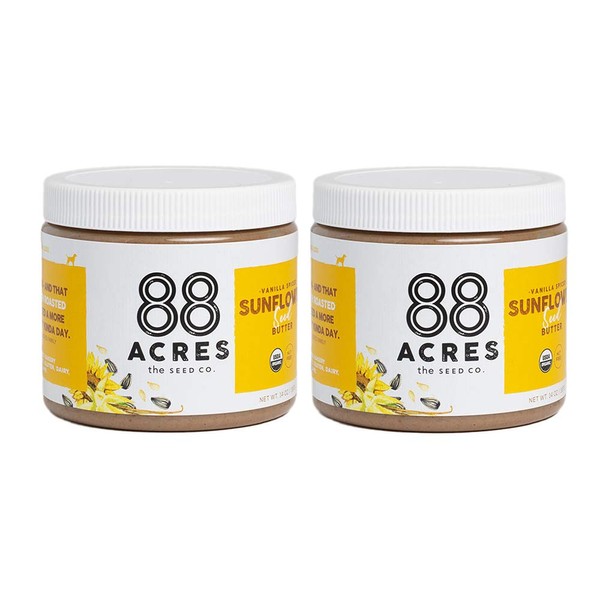 88 Acres, Organic Vanilla Spiced Sunflower Seed Butter, Nut-Free, Non-GMO, Dairy-Free 14 Ounce, 2 Pack
