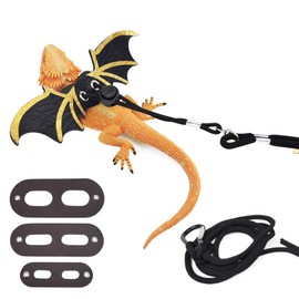Adjustable Lizard Leash, 3 Sizes Reptile Leather Harness Bearded Dragon Rope with Bat Wings for Lizard Reptiles Amphibians Small Animal (YELLOW)