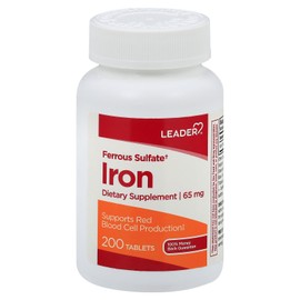 LEADER Ferrous Sulfate Dietary Supplement 65 mg 200 ct Tablets Unlfavored