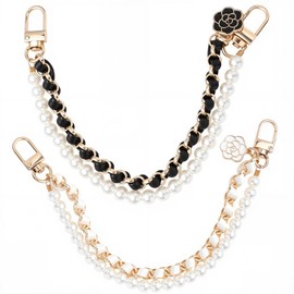 SUNNYCLUE 1 Box 2Pcs 2 Colors Tumbler Handle Strap Pearl Cup Holders 10.39 Inch Alloy Flower Plastic Beads Colorful Woven Water Bottle Link Chains Accessories for Most Tumblers Bottle Bags Phone Decor