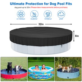 32" Foldable Dog Pool Cover, Round Swimming Pool Cover for Pets Kids Bath Tub, Inflatable Pool,Anti-UV Dustproof Waterproof Pool Safety Cover，Outdoor Inflatable Paddling Cover(Black, 32'')
