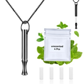 LAMKHOO Breathing Necklace to Quit Smoking and Vaping - Refillable Essential Oil Diffuser, Fidget Necklace for Anxiety Relief, Smokeless Inhaler with 4 Cotton Pods