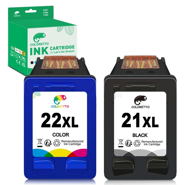 COLORETTO 21XL 22XL Printer Ink Cartridge Black and Colour Replacement
