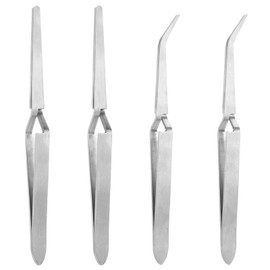 4 PCS Reverse Tweezers for Crafting, Straight and Curved Tip Cross Locking Tweezers, Reverse Action Tweezers, Stainless Steel Crafting Tweezers for Jewelry Making Electronics LaboratoryWatch Repair